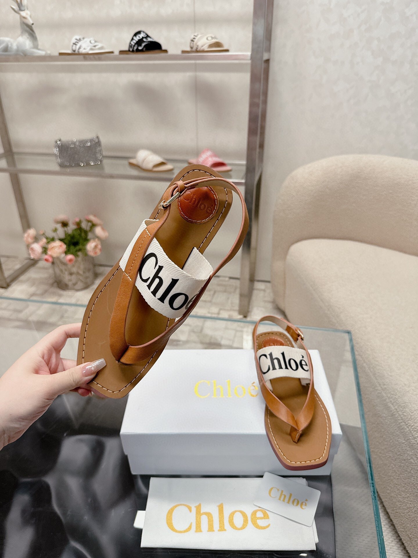 STRAP SANDALS IN TAN BROWN CANVAS AND CALFSKIN