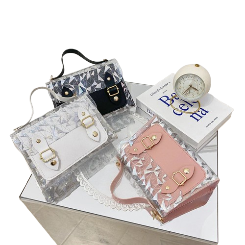 2025 Summer Korean Style Transparent Print Contrast Chain Small Square Bag for Women