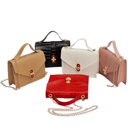 2025 Korean Color-Block Crocodile Pearl Lock Chain Small Square Bag