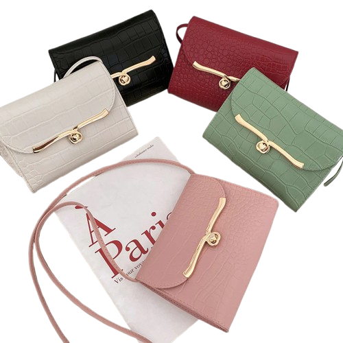 2025 Korean Style Crocodile Pattern Contrast Lock Small Square Shoulder Crossbody Candy Color Phone Bag