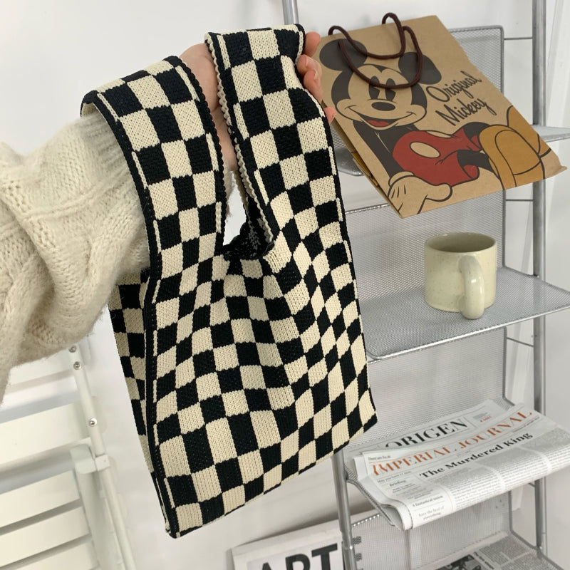 2025 Minimalist Knitted Checkerboard Shoulder Handbag