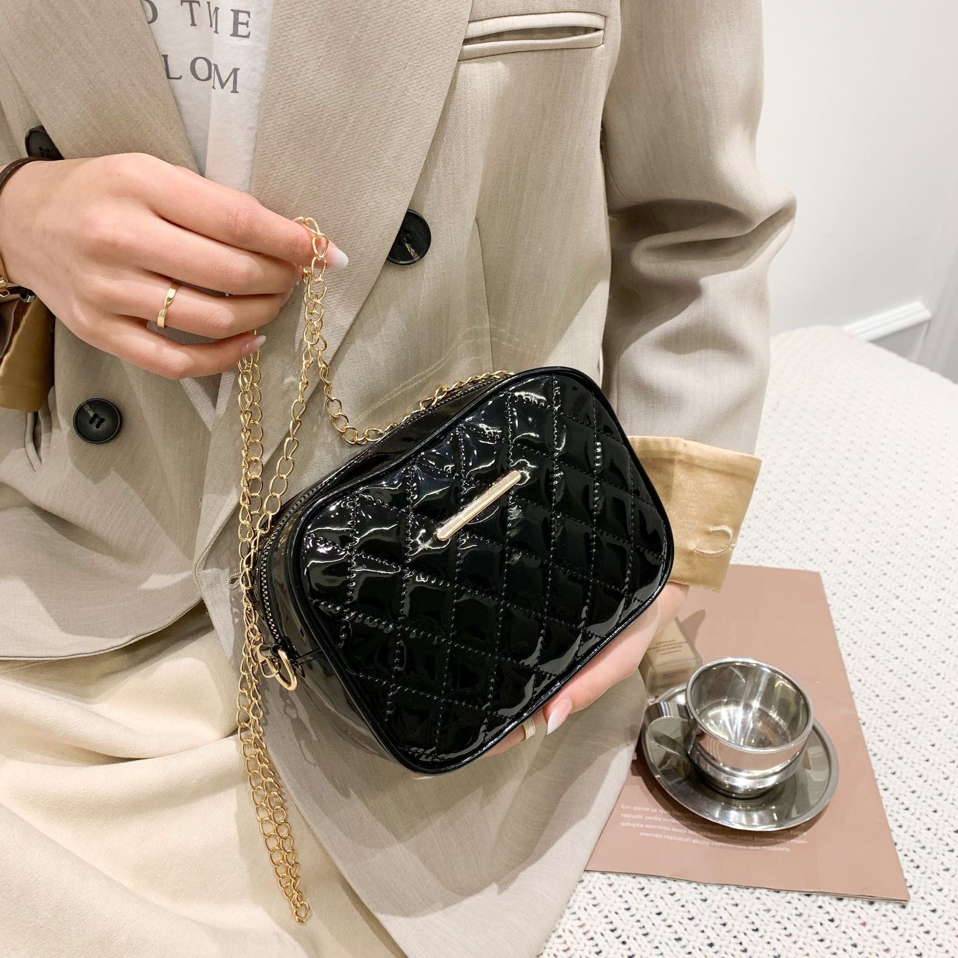 2025 Spring Candy Color Quilted Chain Crossbody Shoulder Small Square Bag