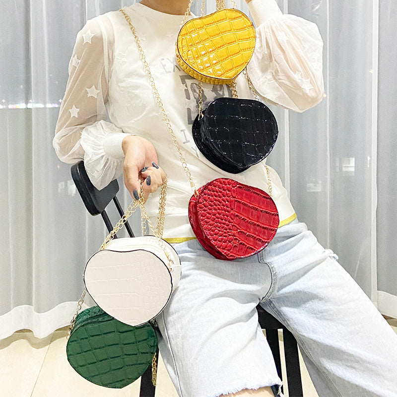 2025 Spring Summer Korean Crocodile Heart Chain Candy Color Small Shoulder Bag Crossbody