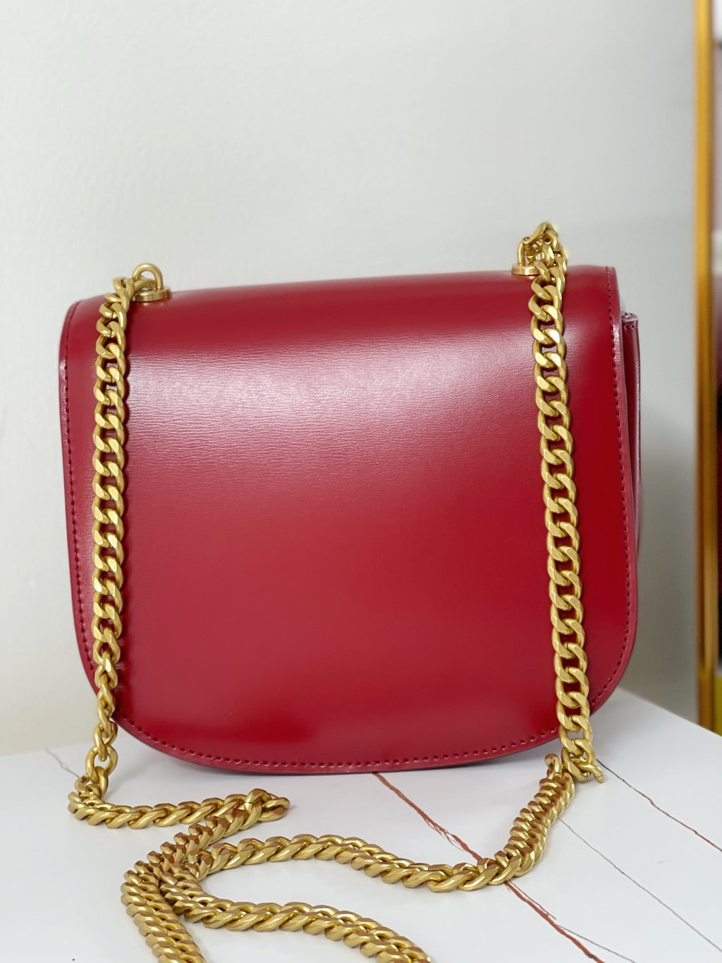 TRIPHOME 19 SADDLE BAG CHERRY RED CALFSKIN