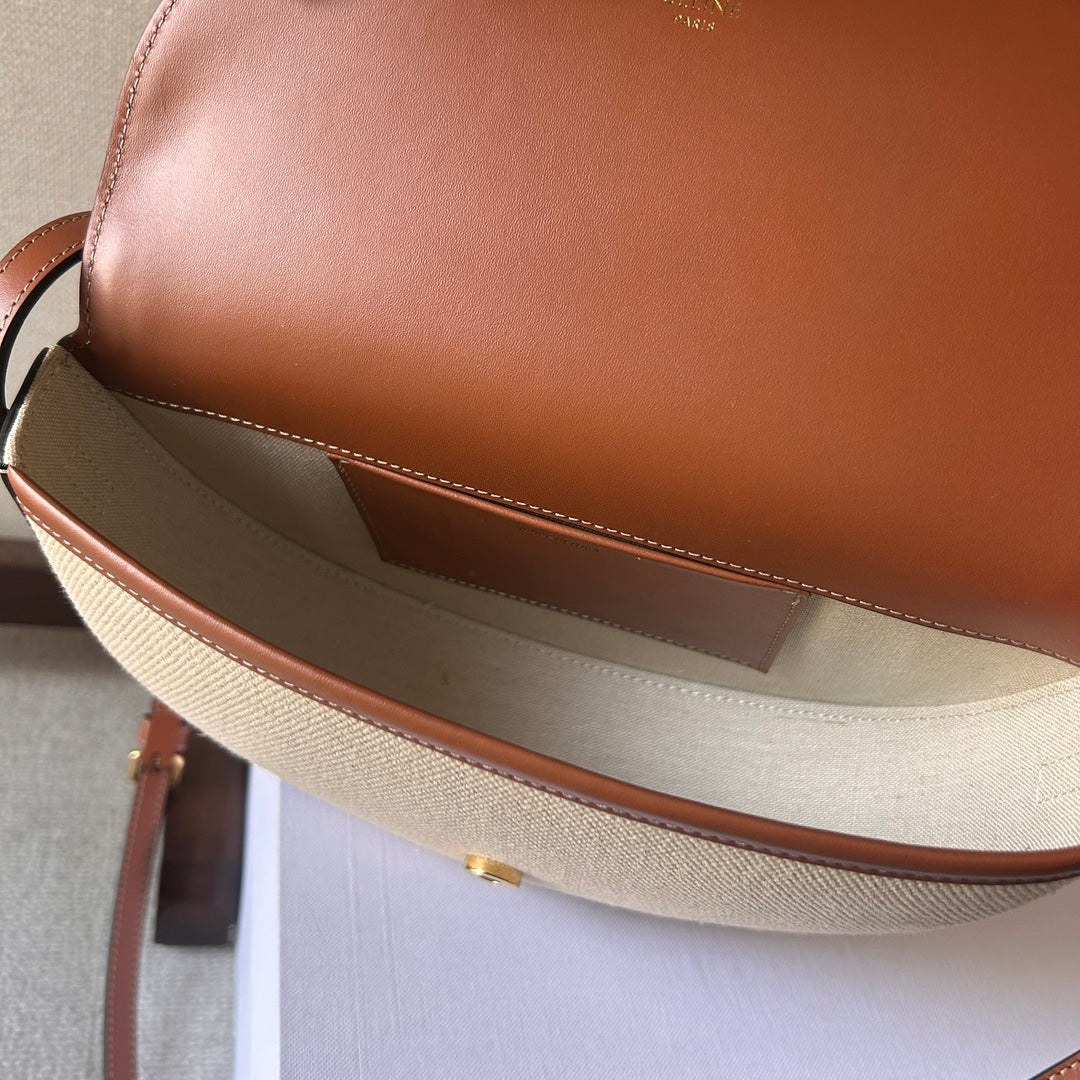 BESACE 23 IN WHITE CANVAS AND BROWN CALFSKIN
