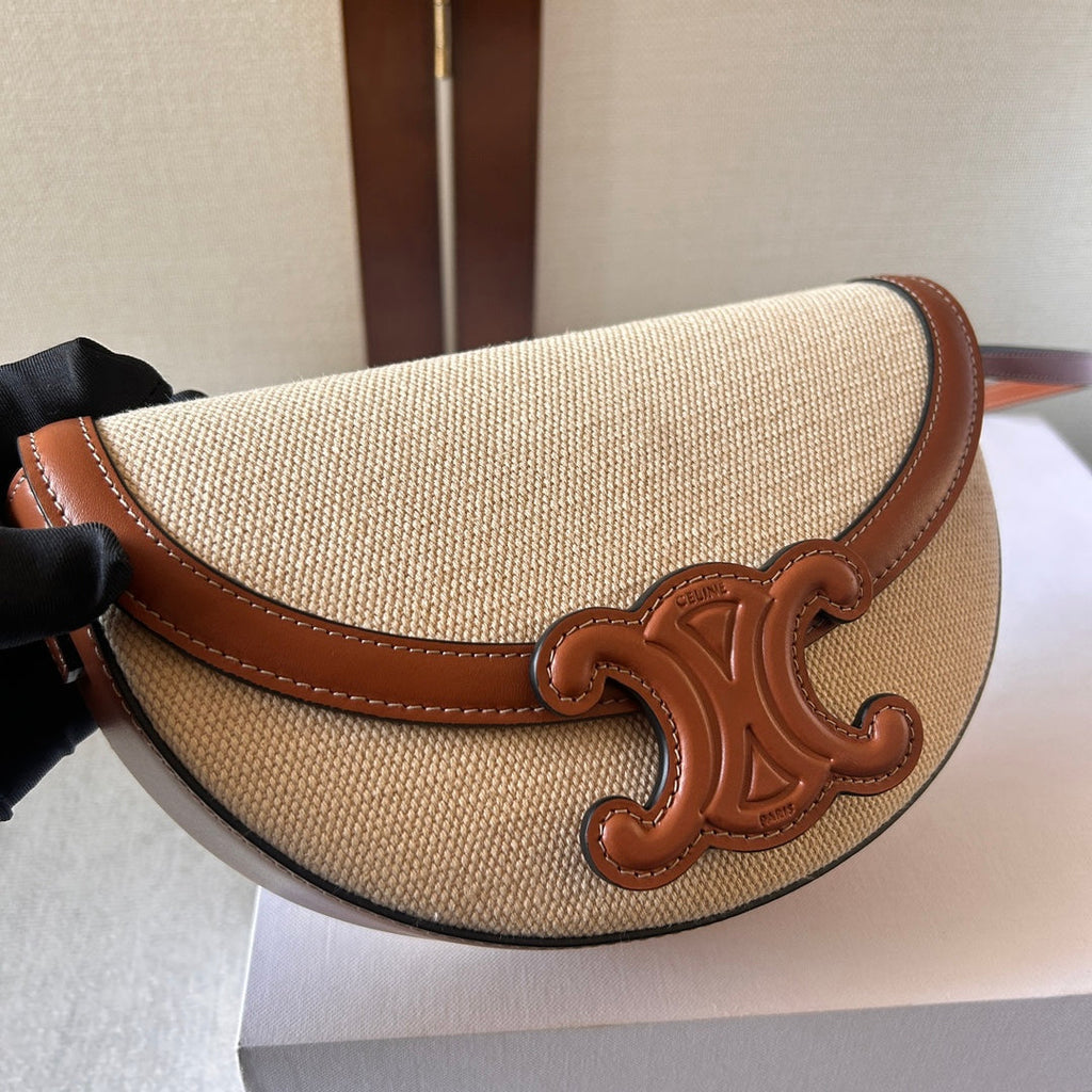BESACE 23 IN WHITE CANVAS AND BROWN CALFSKIN
