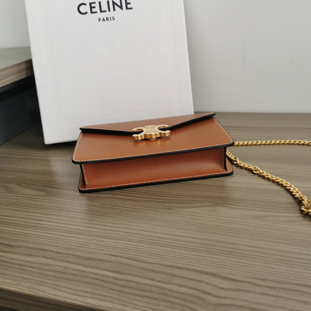 WALLET ON CHAIN MARGO 19 IN RUST ORANGE SMOOTH CALFSKIN GOLD HARDWARE
