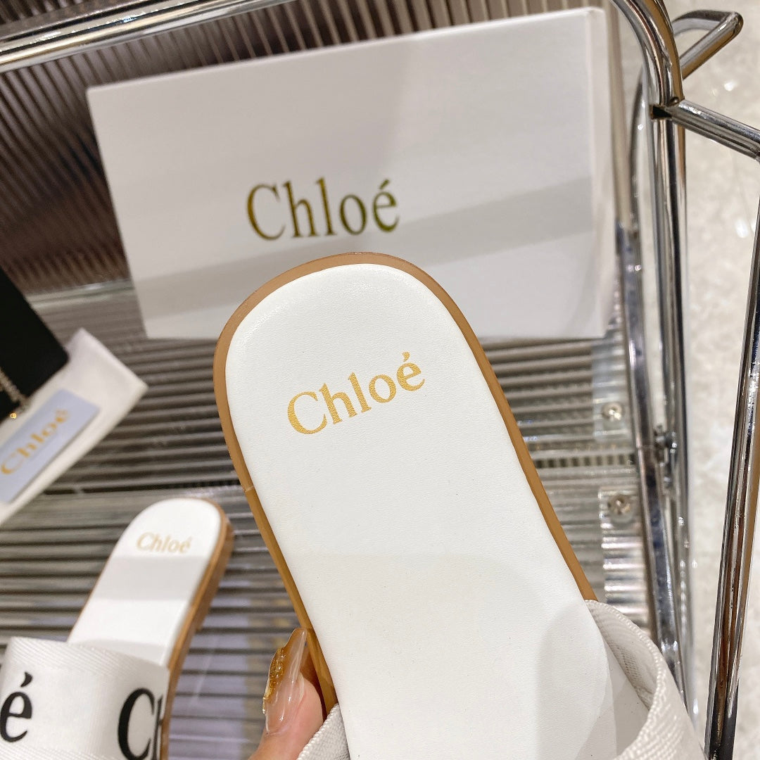 CHLO¨¦ WOODY SLIPPER IN WHITE MIX BLACK CANVAS
