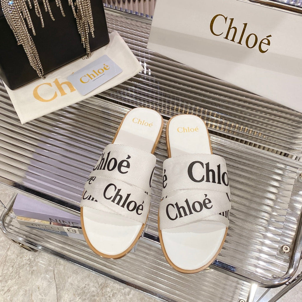 CHLO¨¦ WOODY SLIPPER IN WHITE MIX BLACK CANVAS