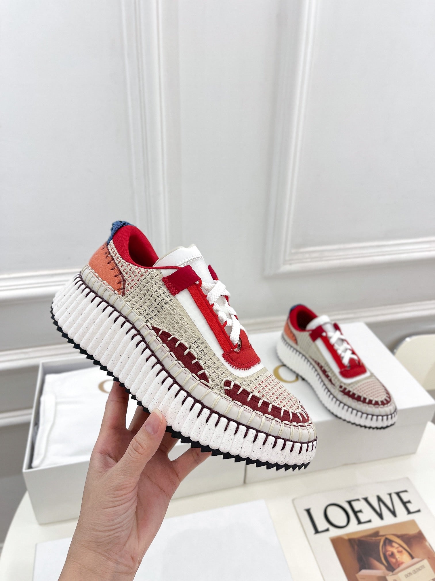 CHLO¨¦ NAMA SNEAKER IN CHERRY RED MIX COLORFUL SPECIAL FABRIC