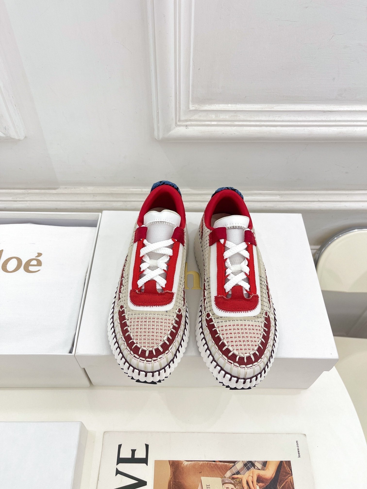 CHLO¨¦ NAMA SNEAKER IN CHERRY RED MIX COLORFUL SPECIAL FABRIC