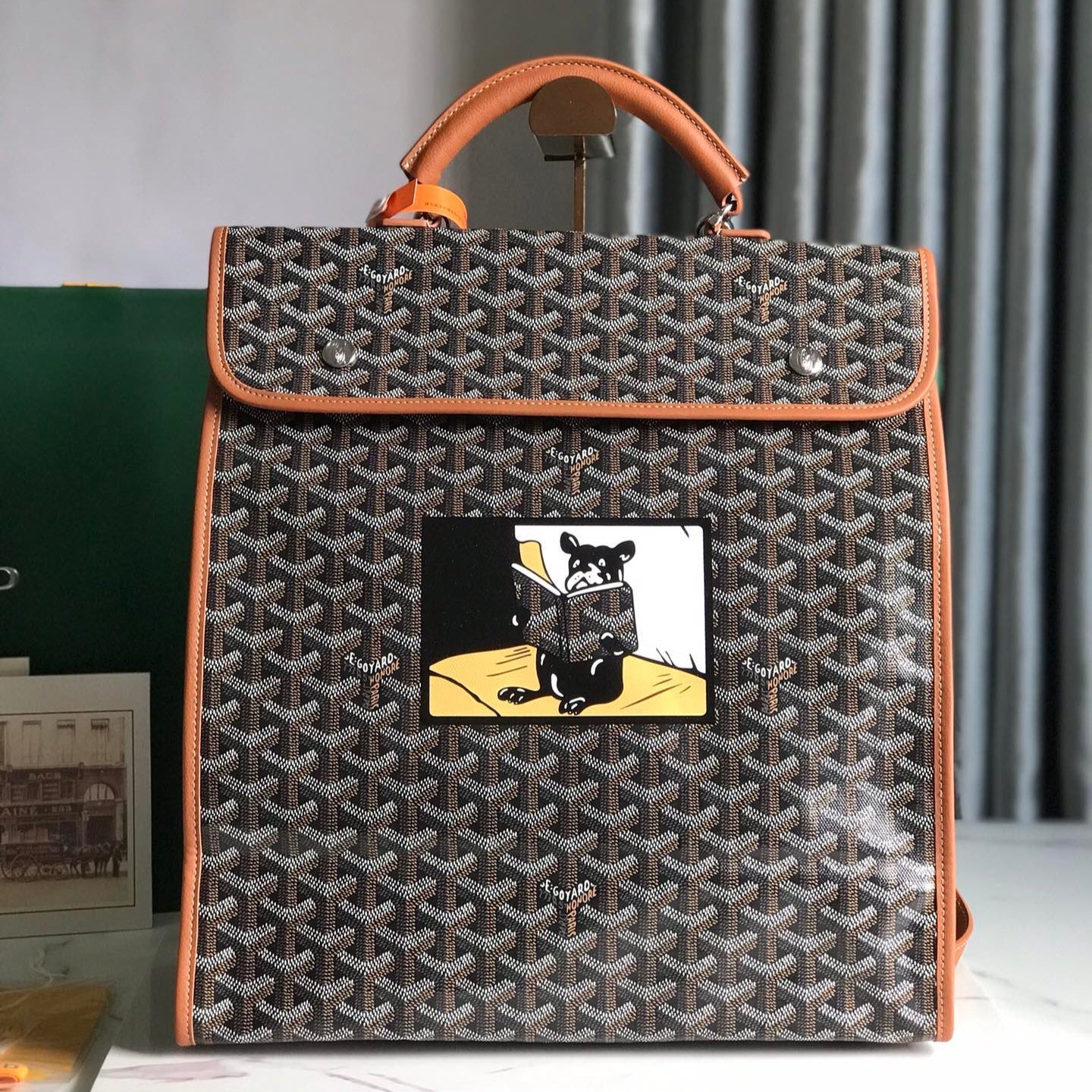 SAINT L¨¦GER BACKPACK 35 IN BROWN GOYARDINE CANVAS AND CALFSKIN WITH CARTOON PATCH