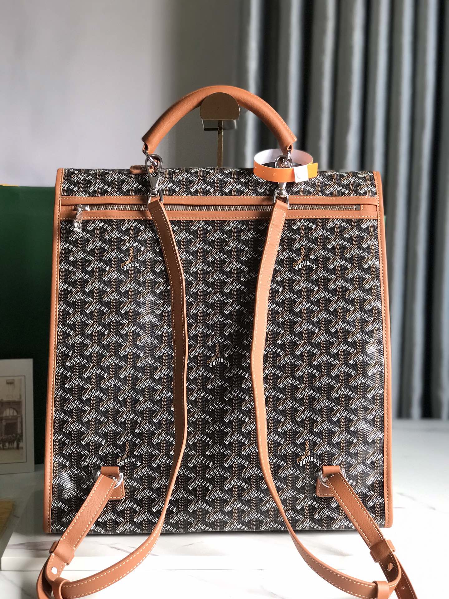 SAINT L¨¦GER BACKPACK 35 IN BROWN GOYARDINE CANVAS AND CALFSKIN WITH CARTOON PATCH