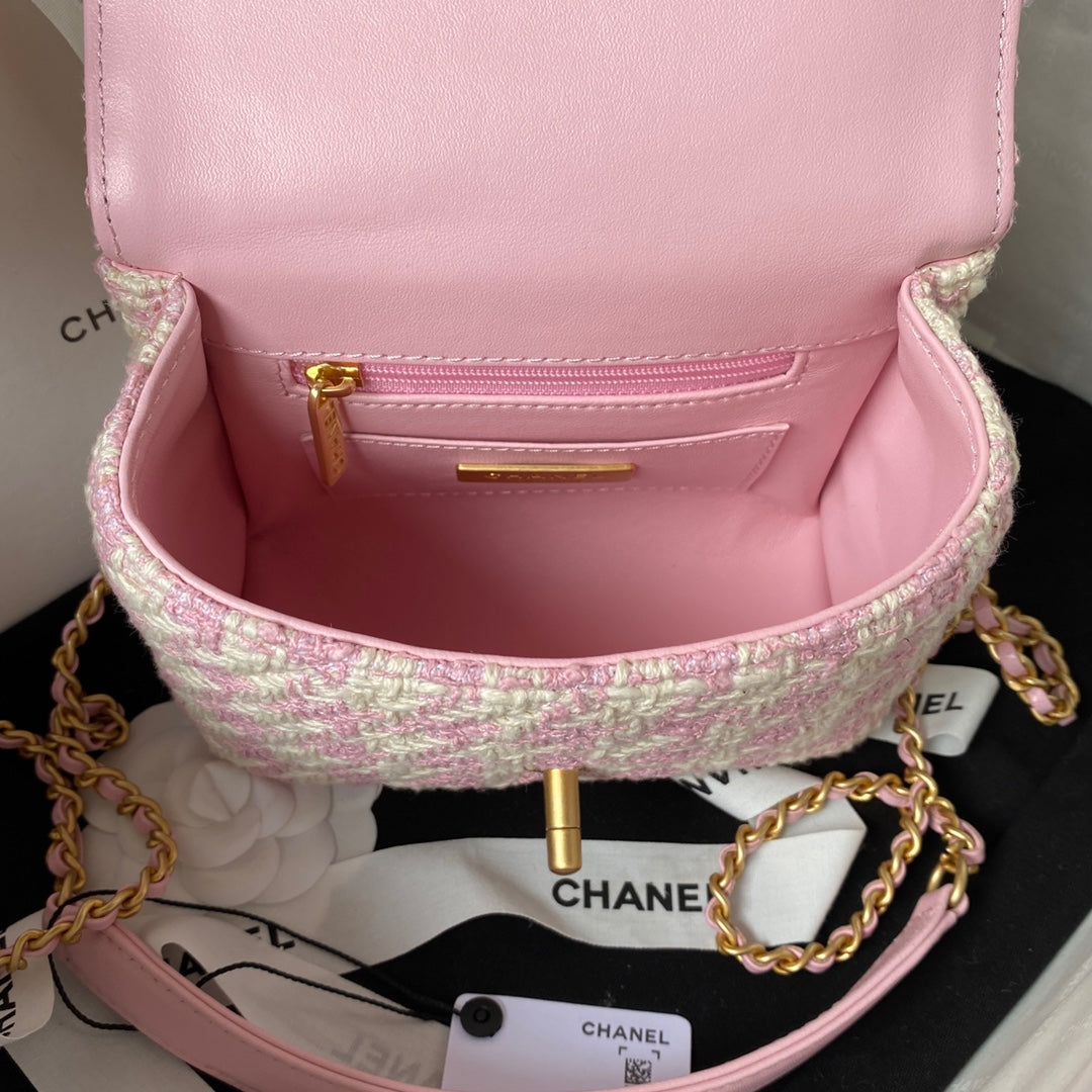 CC MINI 15 BAG IN LIGHT PINK MIX WHITE WOOL TWEED