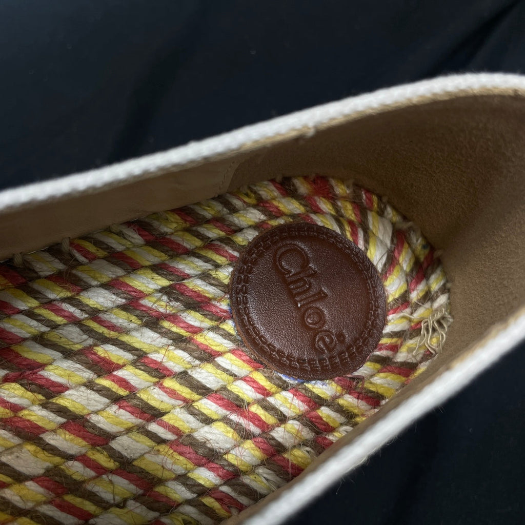 CHLO¨¦ WOVEN LOAFER IN WHITE DENIM AND COLORFUL RAFFIA