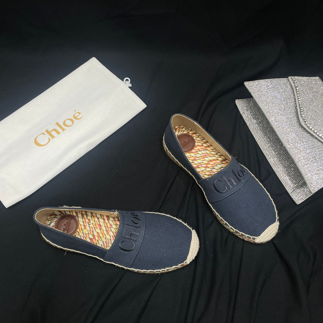 CHLO¨¦ WOVEN LOAFER IN BLACK DENIM AND COLORFUL RAFFIA