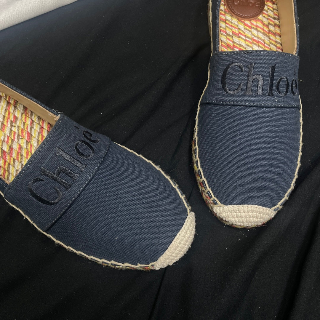 CHLO¨¦ WOVEN LOAFER IN BLACK DENIM AND COLORFUL RAFFIA