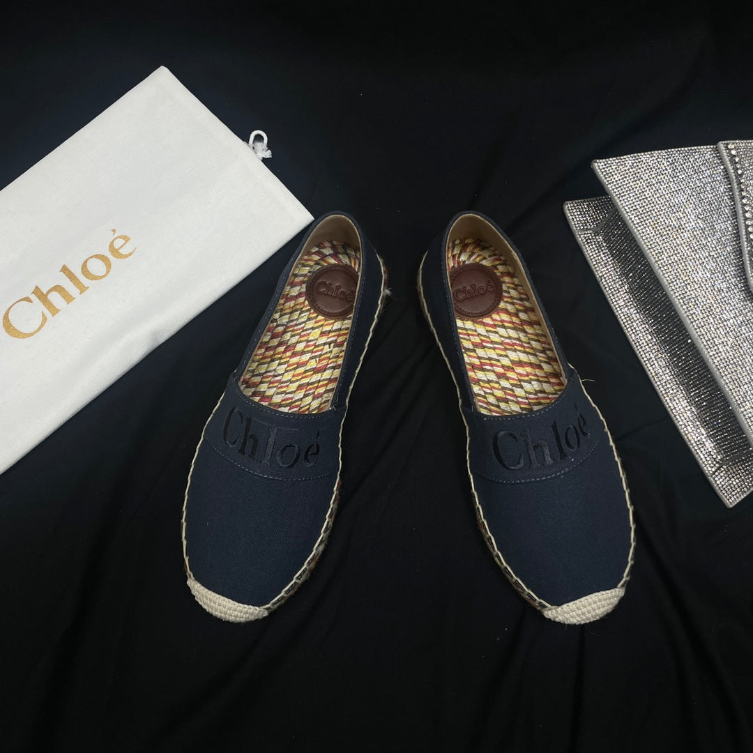CHLO¨¦ WOVEN LOAFER IN BLACK DENIM AND COLORFUL RAFFIA