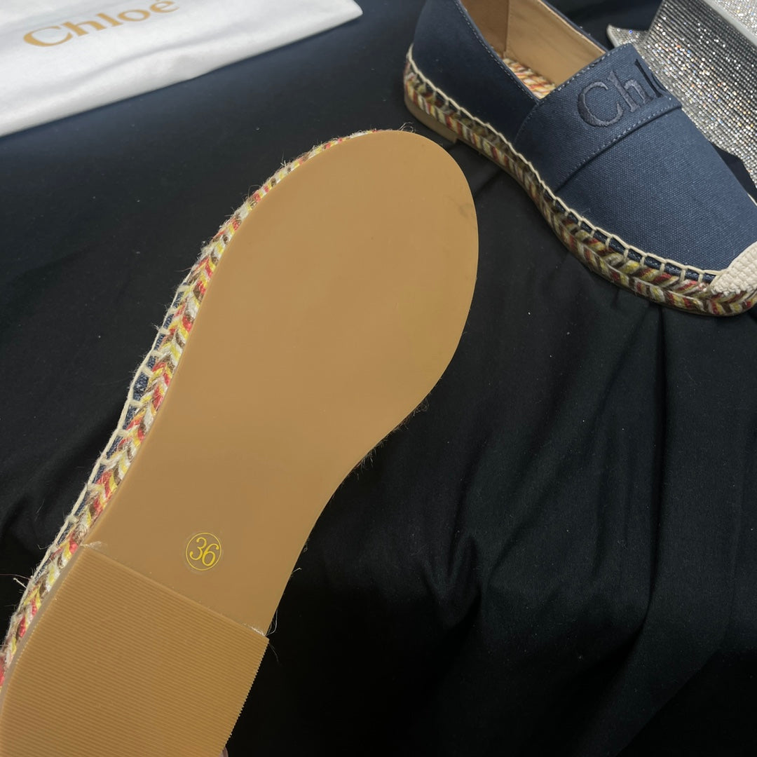 CHLO¨¦ WOVEN LOAFER IN BLACK DENIM AND COLORFUL RAFFIA