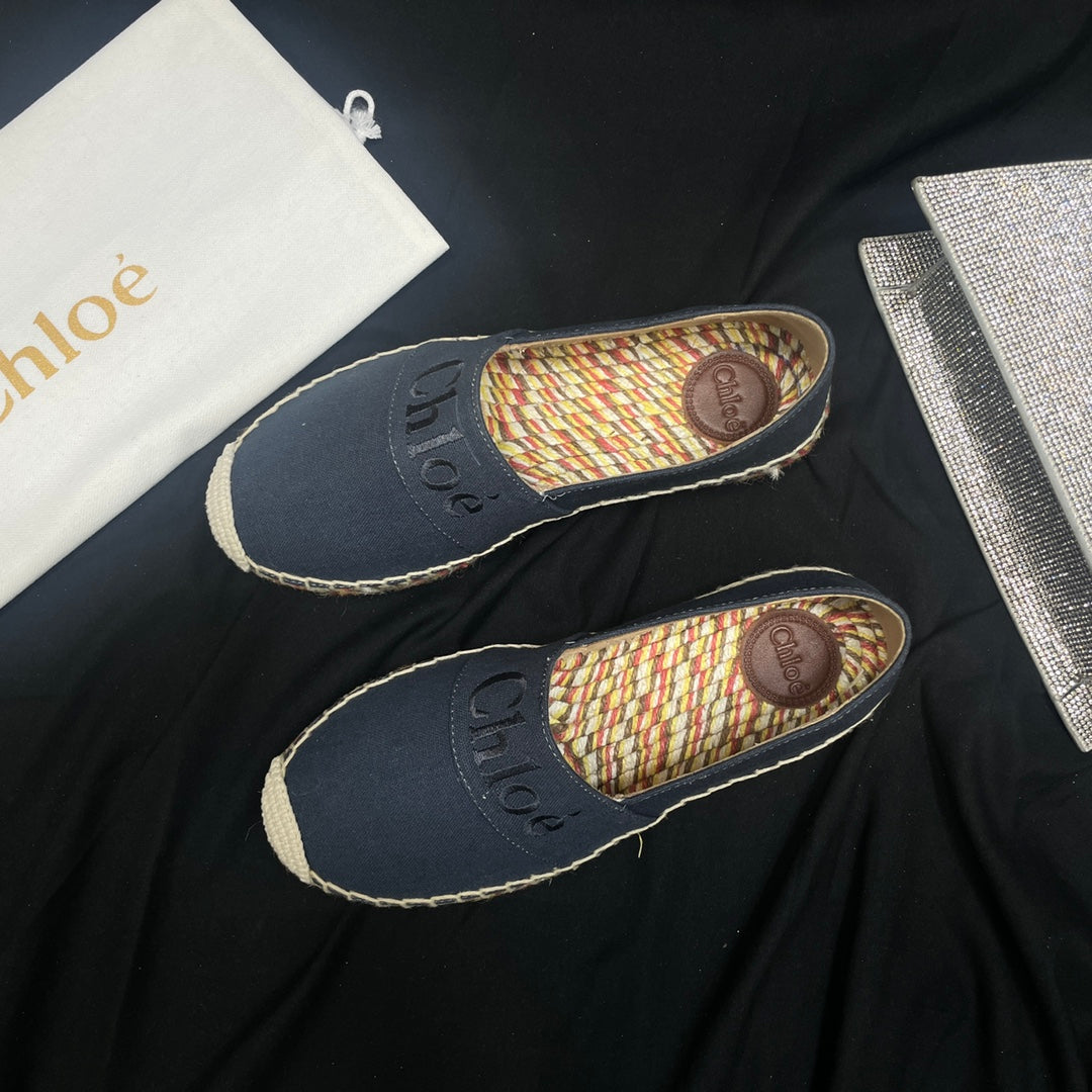 CHLO¨¦ WOVEN LOAFER IN BLACK DENIM AND COLORFUL RAFFIA