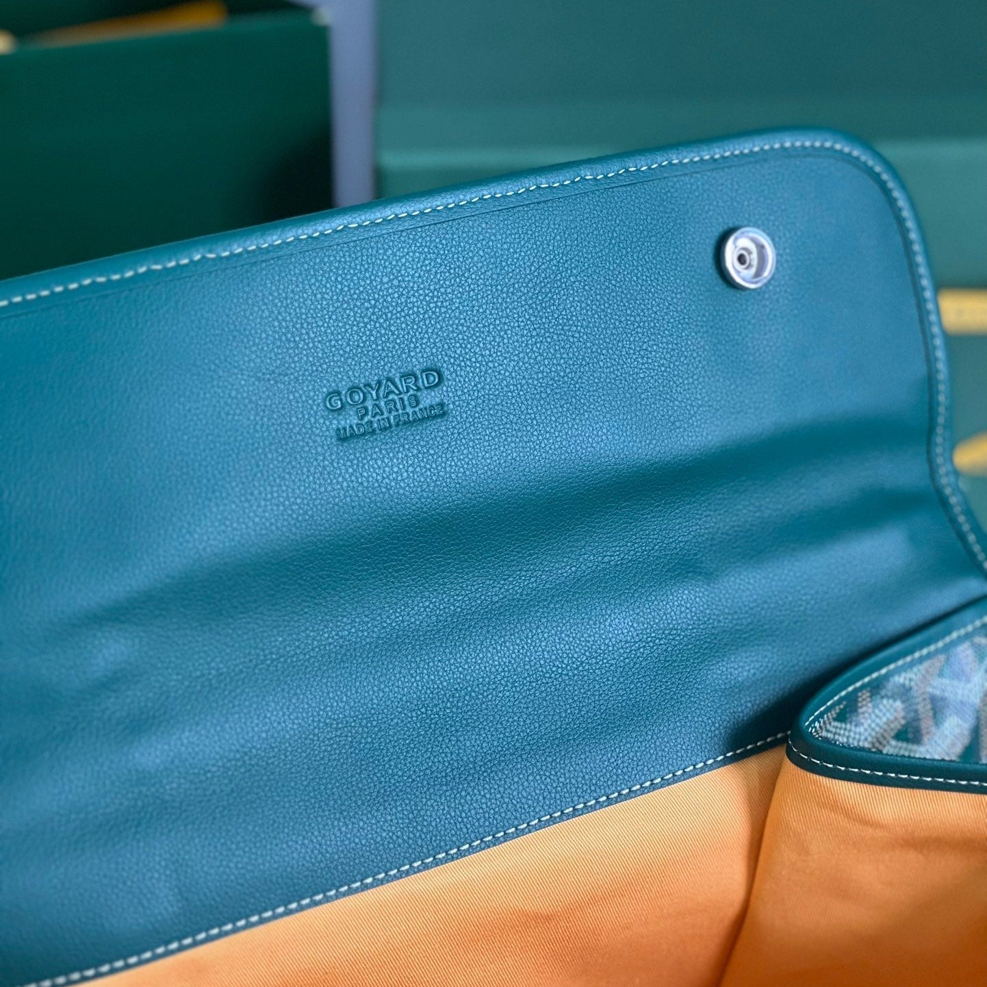 SAINT L¨¦GER BACKPACK 35 IN GREEN GOYARDINE CANVAS AND CALFSKIN WITH CARTOON PATCH