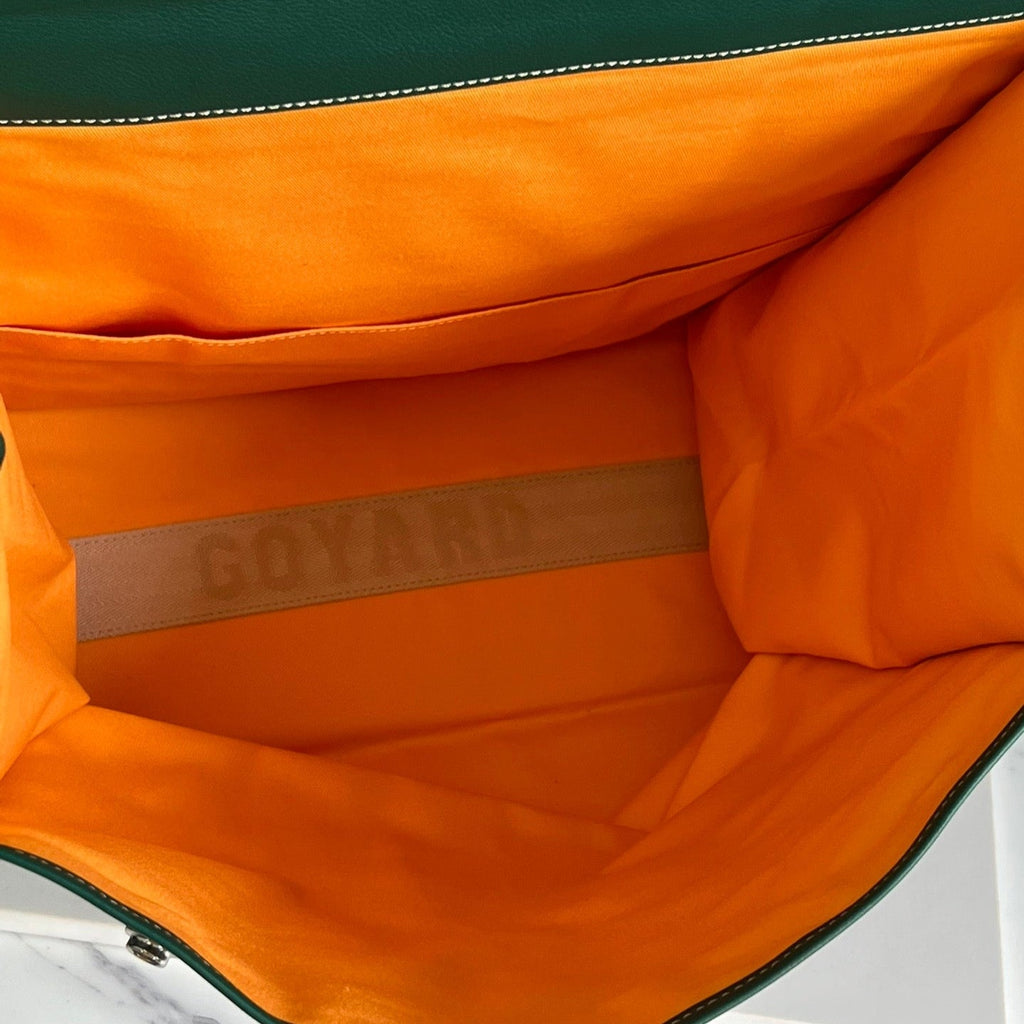 SAINT L¨¦GER BACKPACK 35 IN GREEN GOYARDINE CANVAS AND CALFSKIN WITH CARTOON PATCH