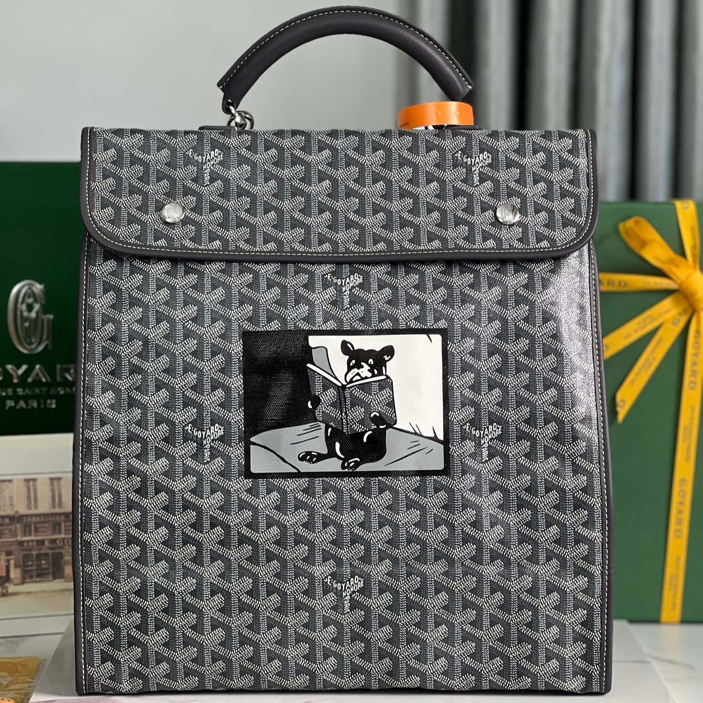 SAINT L¨¦GER BACKPACK 35 IN BLACK GOYARDINE CANVAS AND CALFSKIN WITH CARTOON PATCH