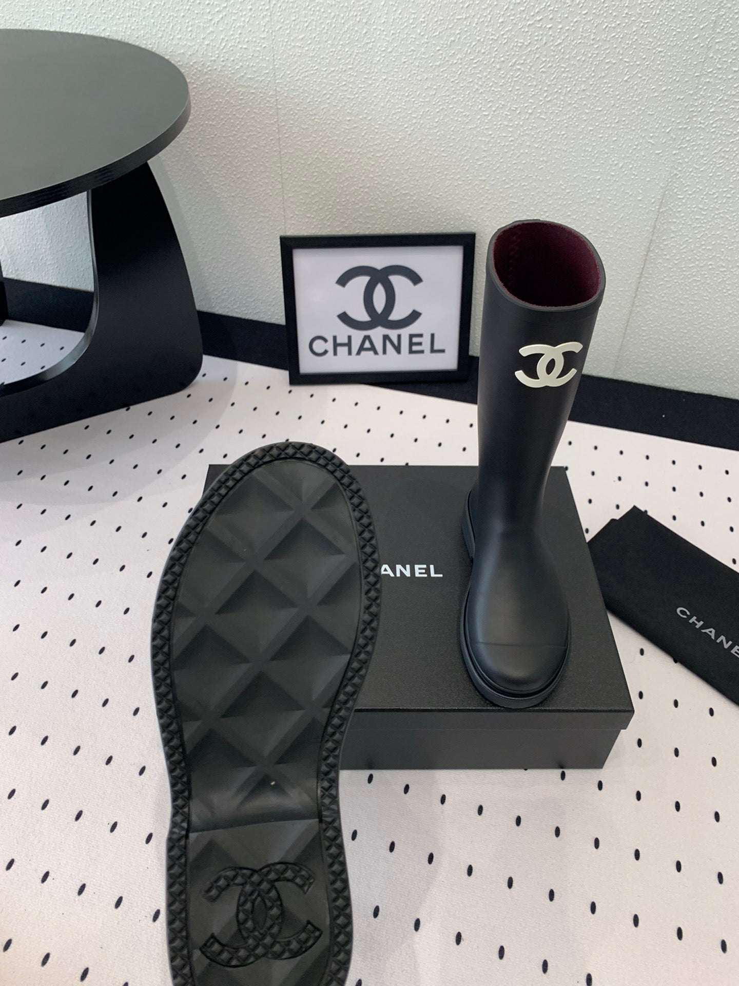 cc rainboot chanel black coler
