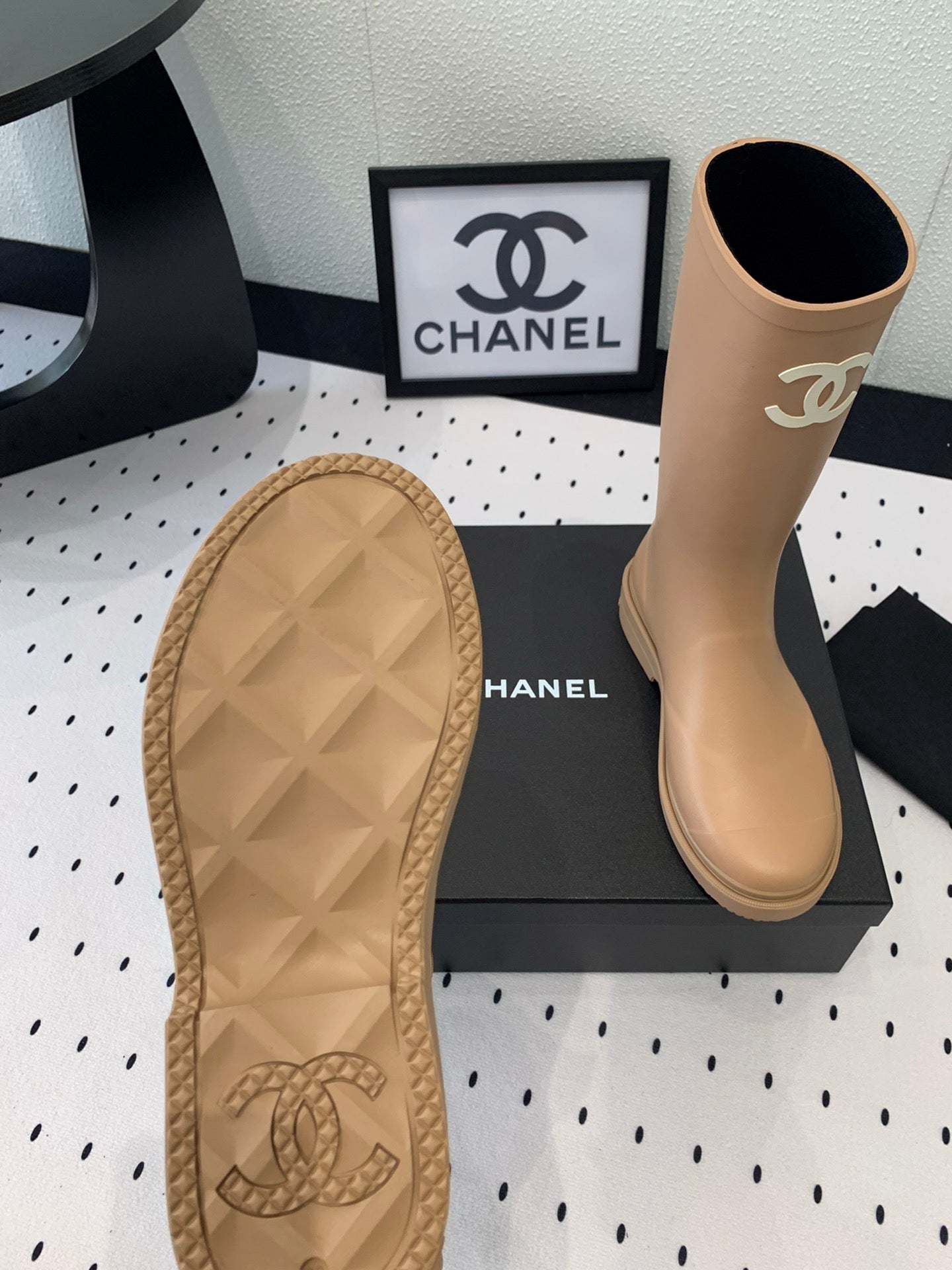 cc rainboot chanel cream coler