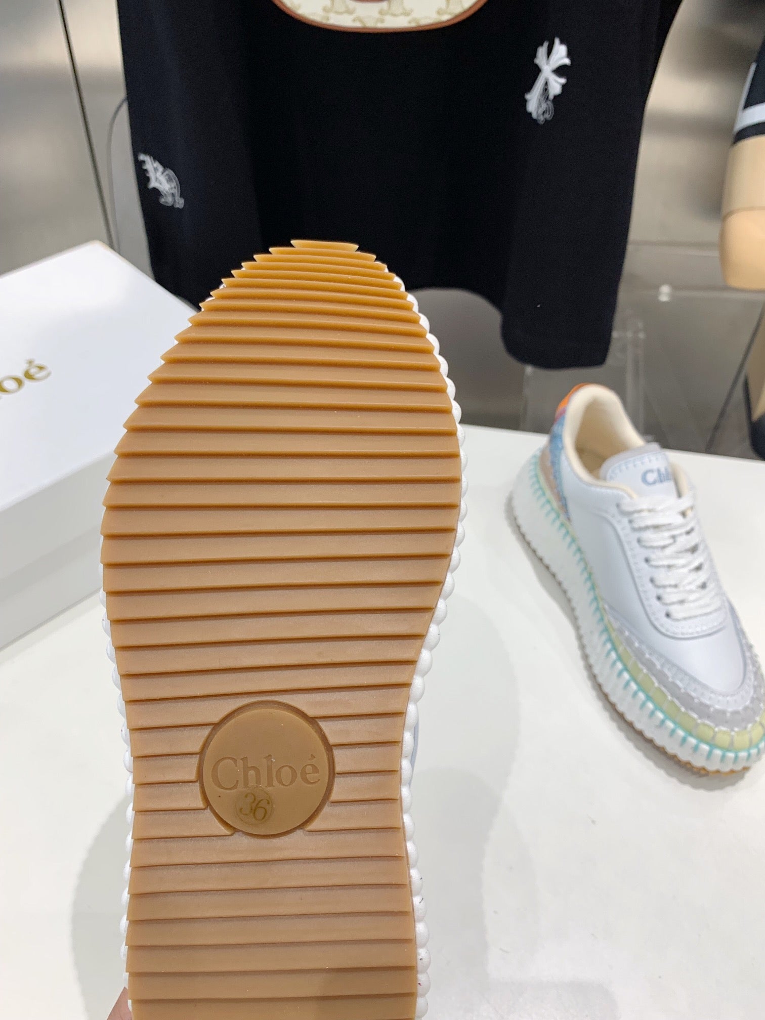 CHLO¨¦ NAMA SNEAKER 5 CM IN WHITE MIX GREEN CALFSKIN