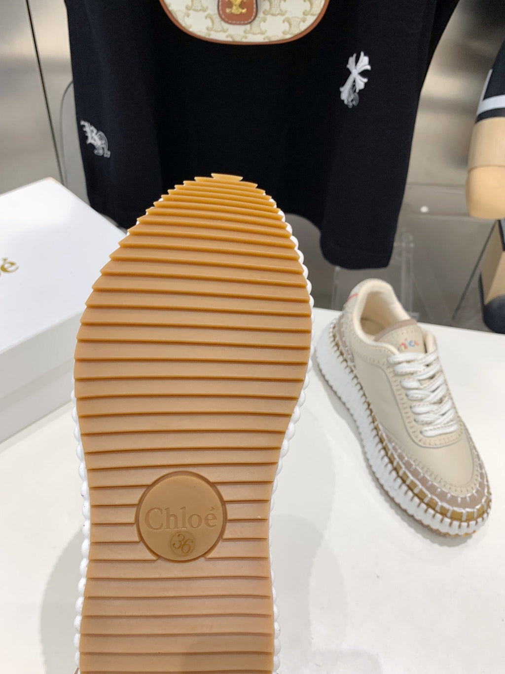 CHLO¨¦ NAMA SNEAKER 5 CM IN BISQUE BEIGE CALFSKIN