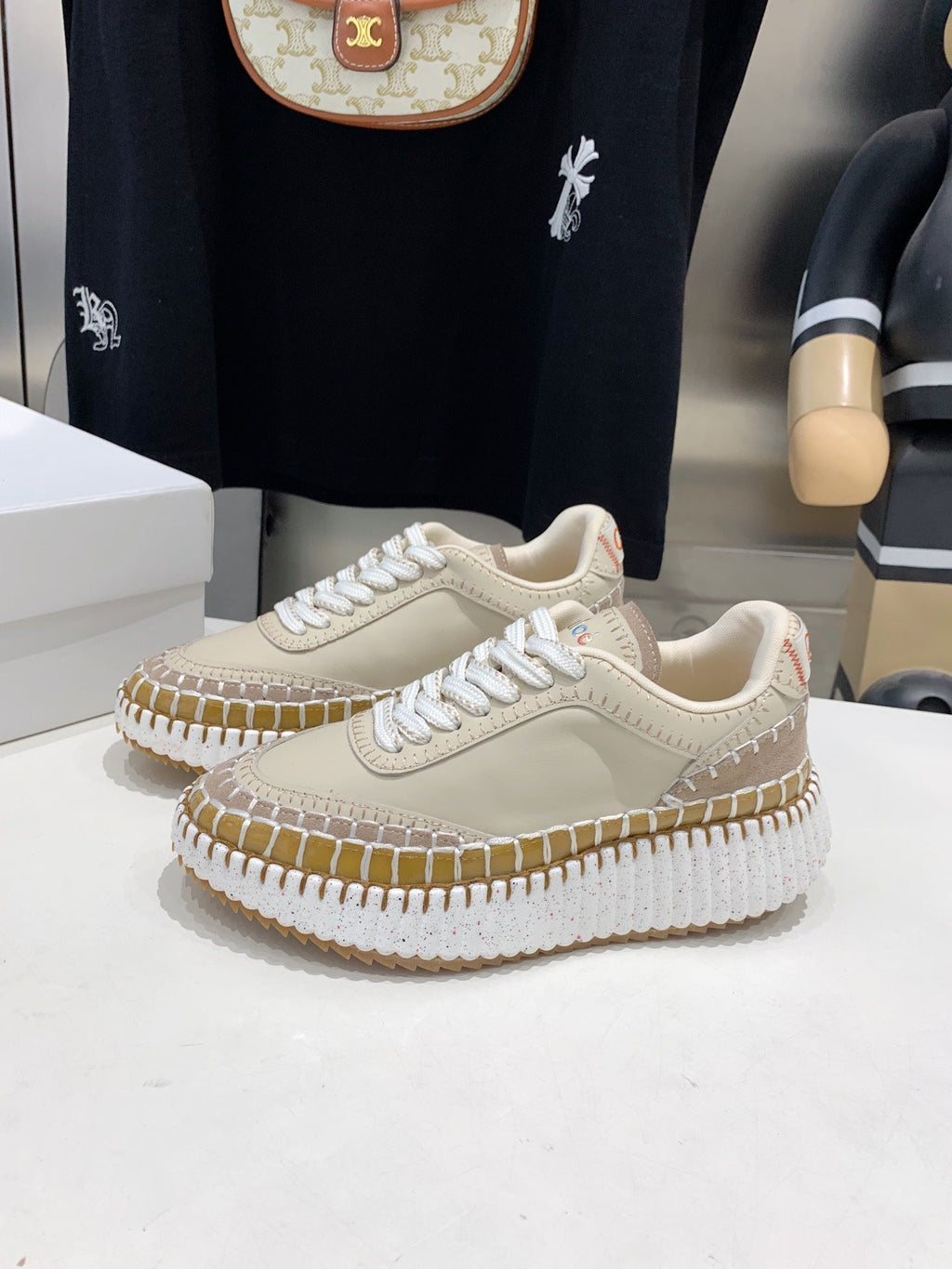 CHLO¨¦ NAMA SNEAKER 5 CM IN BISQUE BEIGE CALFSKIN