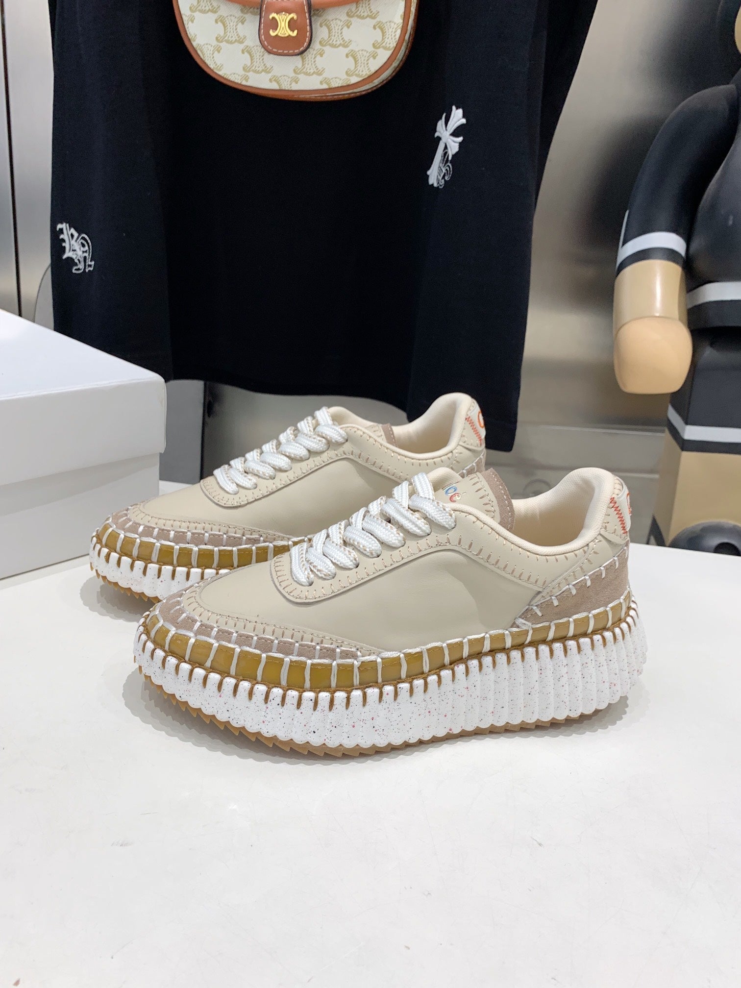 CHLO¨¦ NAMA SNEAKER 5 CM IN BISQUE BEIGE CALFSKIN