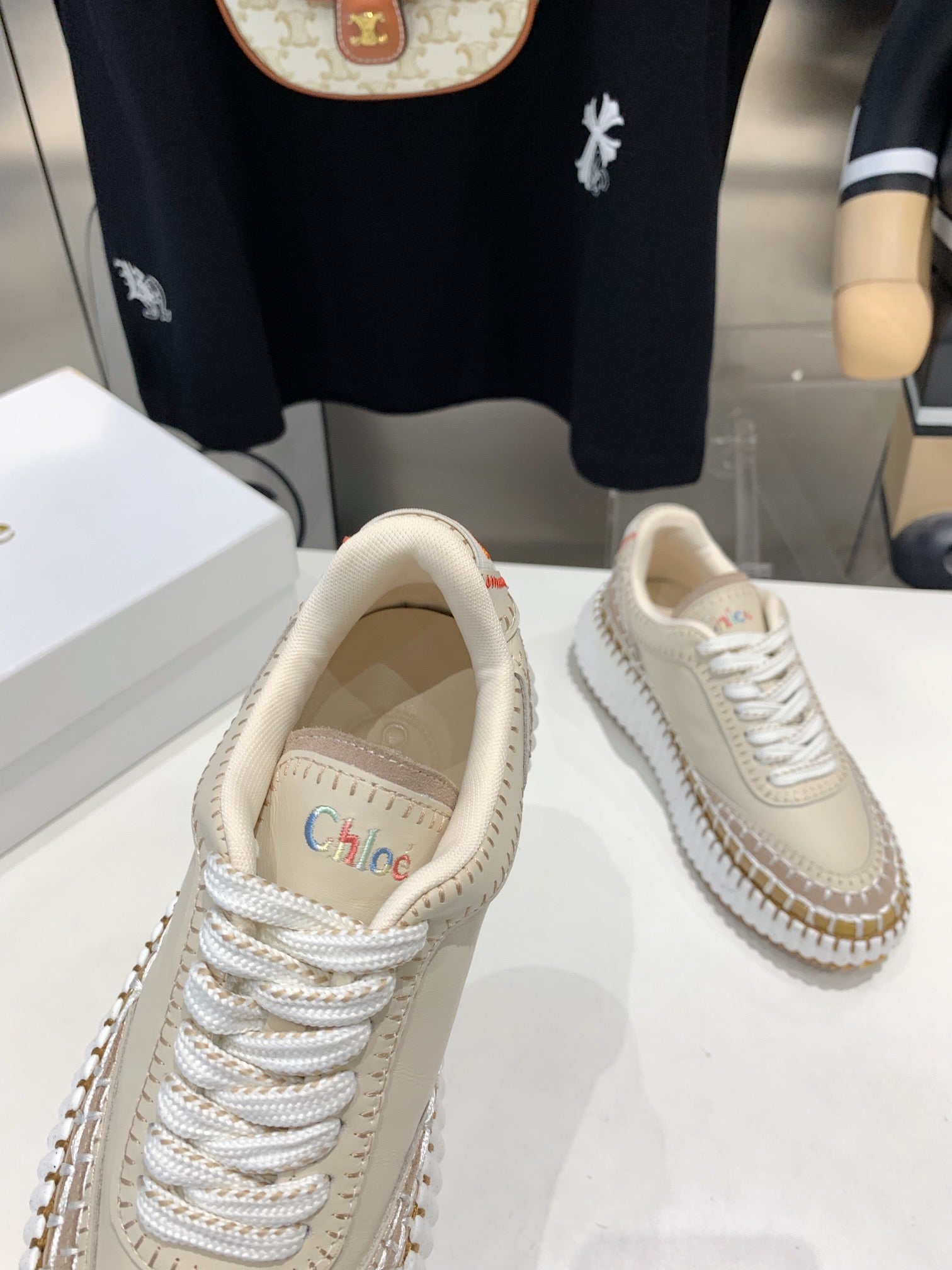 CHLO¨¦ NAMA SNEAKER 5 CM IN BISQUE BEIGE CALFSKIN