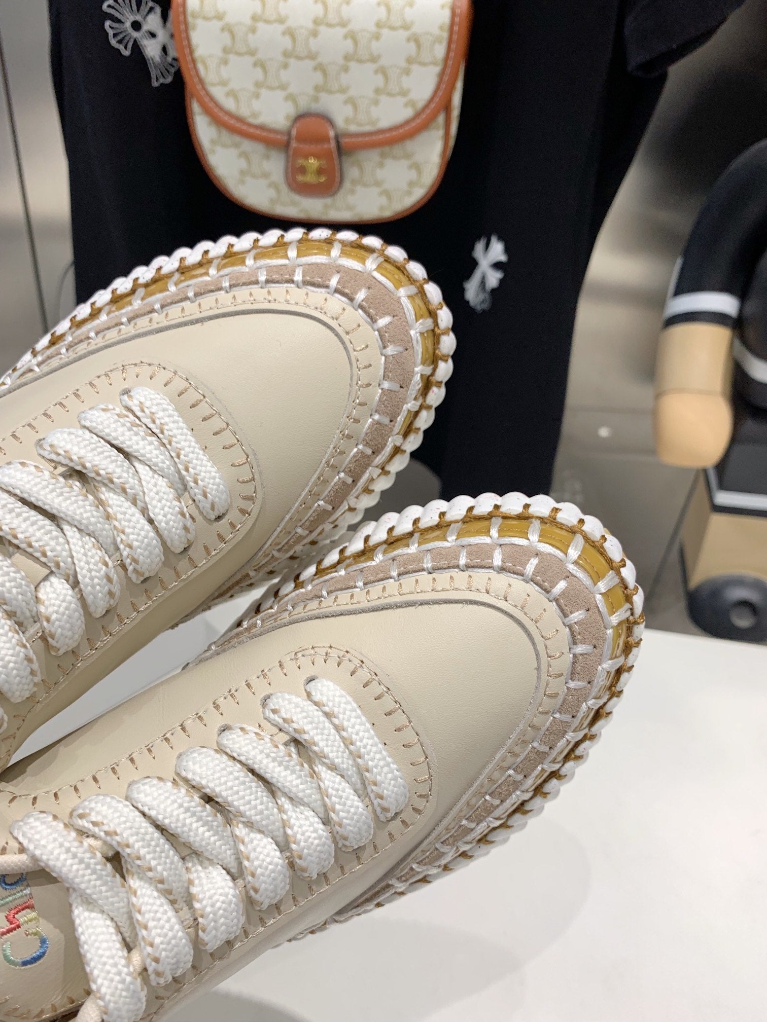 CHLO¨¦ NAMA SNEAKER 5 CM IN BISQUE BEIGE CALFSKIN