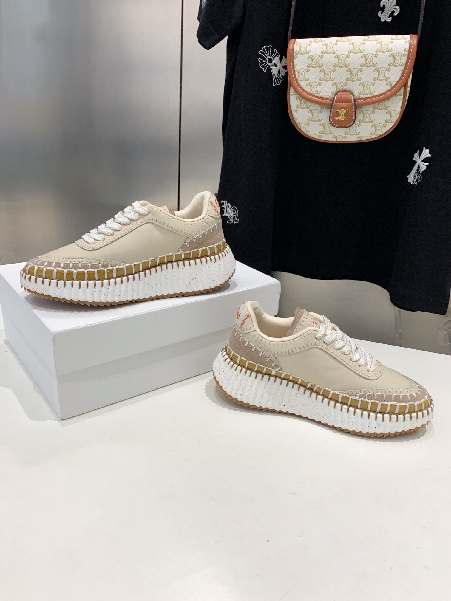 CHLO¨¦ NAMA SNEAKER 5 CM IN BISQUE BEIGE CALFSKIN