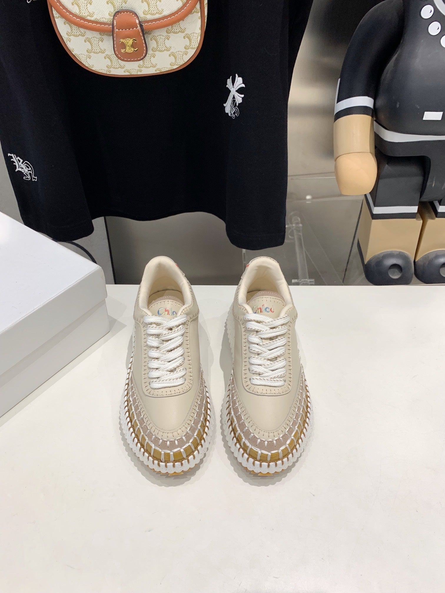 CHLO¨¦ NAMA SNEAKER 5 CM IN BISQUE BEIGE CALFSKIN