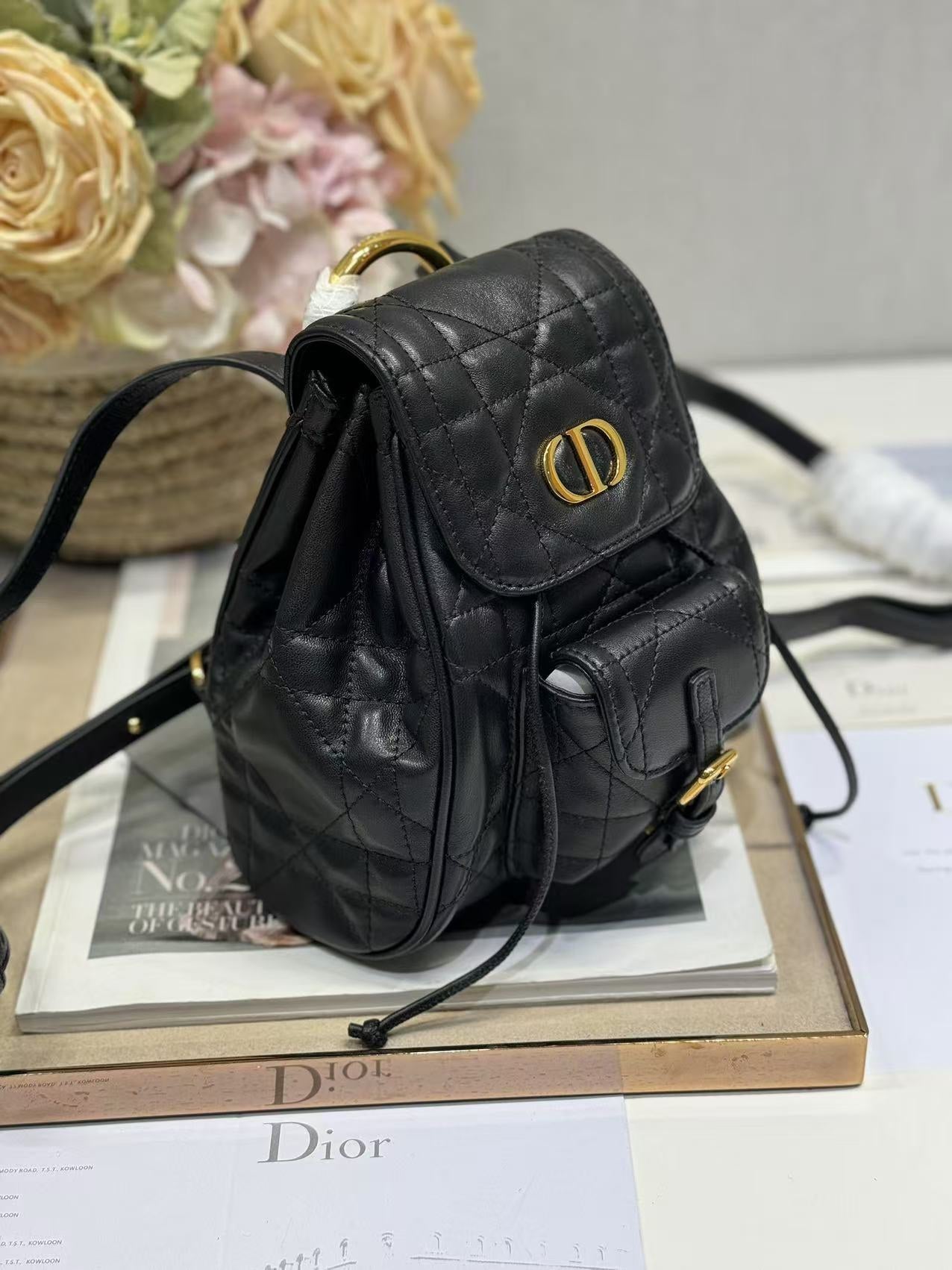SMALL CARO BACKPACK 20 IN BLACK MACROCANNAGE LAMBSKIN