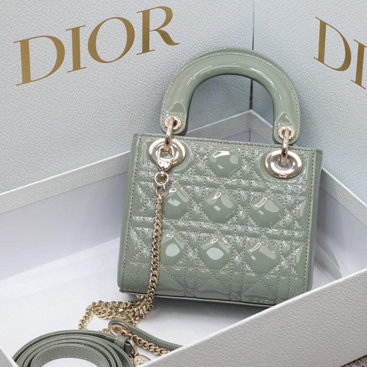 MINI LADY BAG 17 IN PALE LEAF GREEN QUILTED MACROCANNAGE CALFSKIN