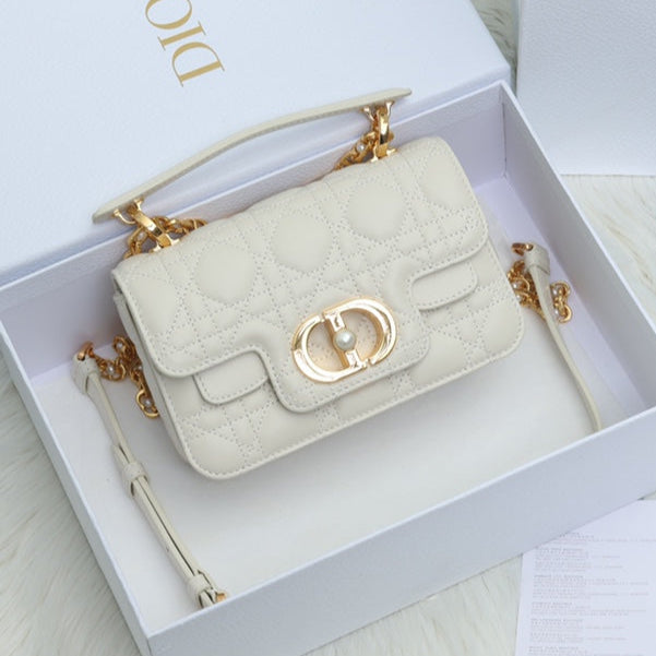 JOLIE TOP HANDLE BAG 19 IN WHITE CANNAGE CALFSKIN
