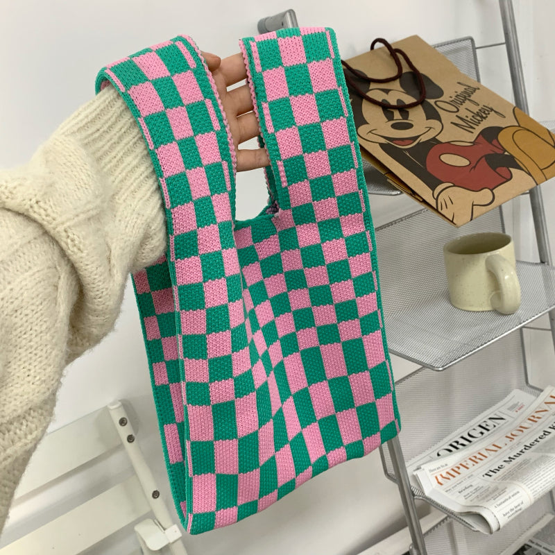 2025 Minimalist Knitted Checkerboard Shoulder Handbag