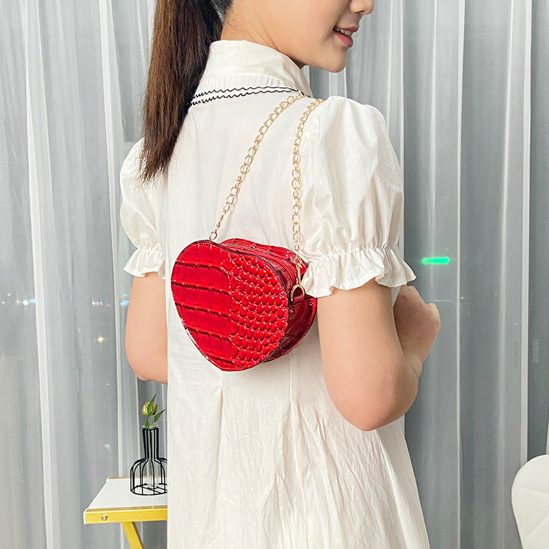 2025 Spring Summer Korean Crocodile Heart Chain Candy Color Small Shoulder Bag Crossbody