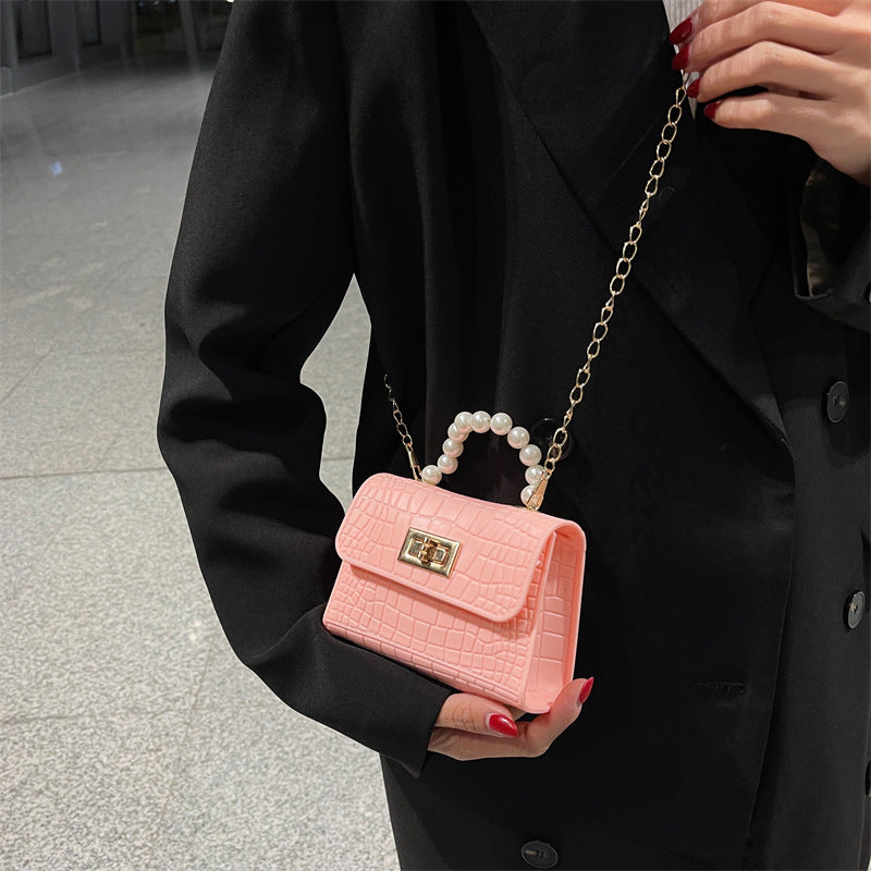 2025 Mini Black Winter Pearl Chain Crossbody Shoulder Square Bag for Women