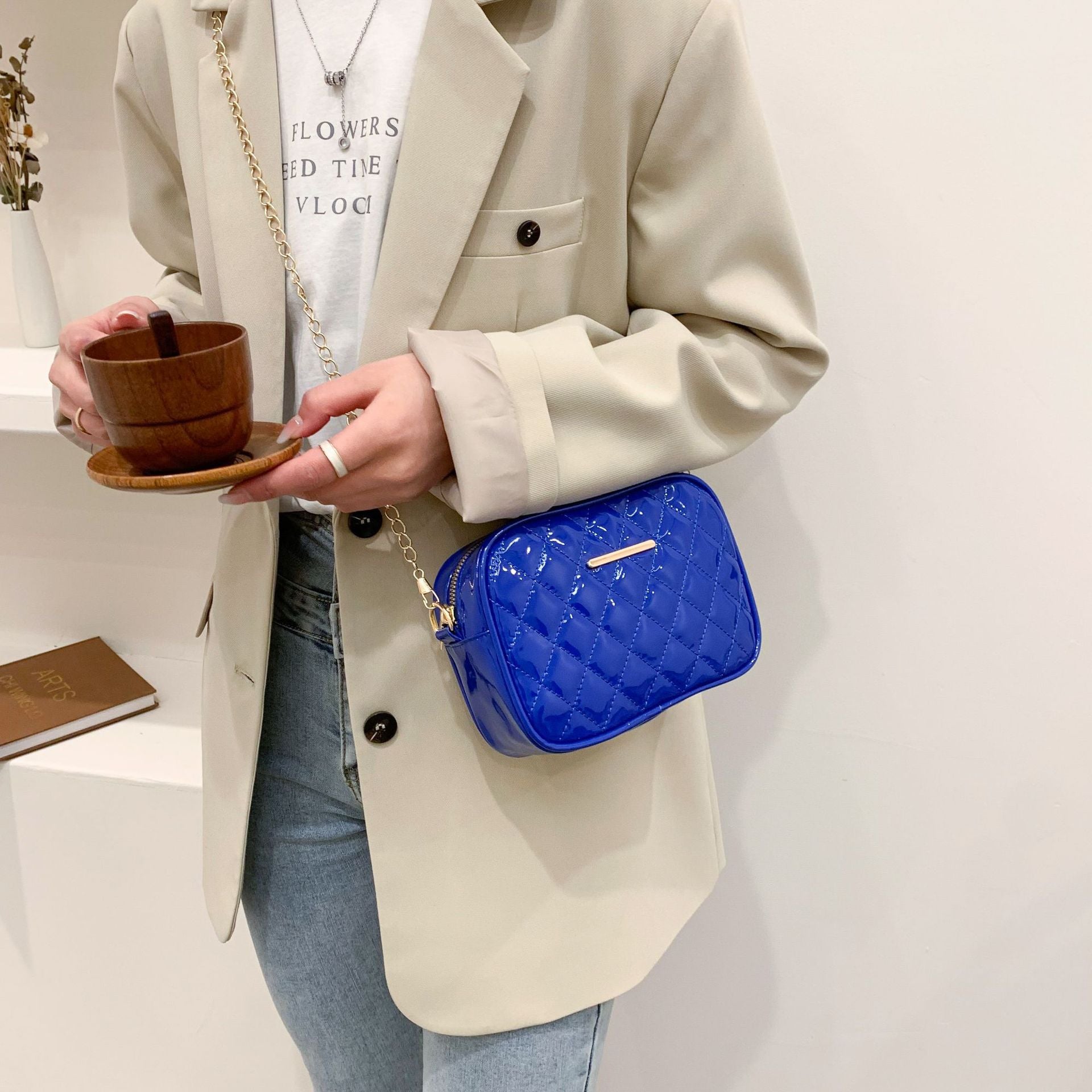 2025 Spring Candy Color Quilted Chain Crossbody Shoulder Small Square Bag