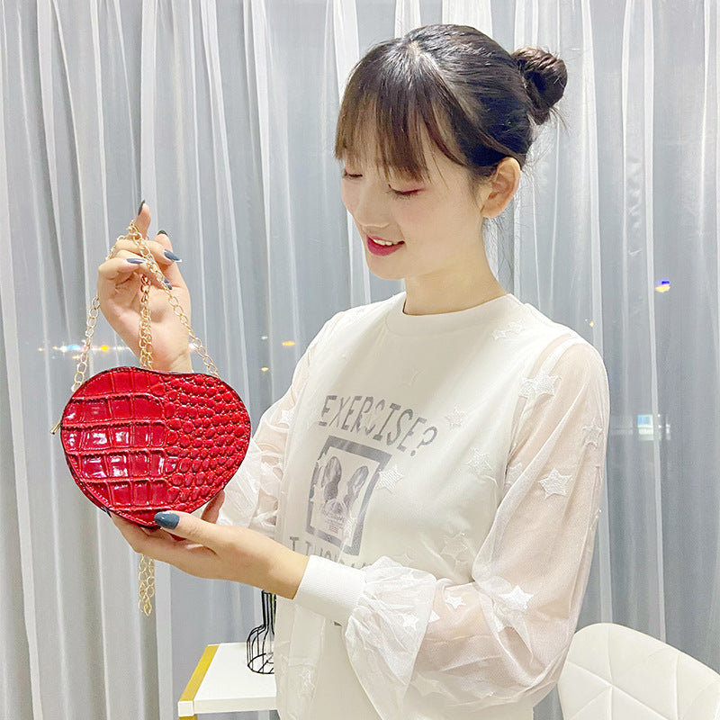 2025 Spring Summer Korean Crocodile Heart Chain Candy Color Small Shoulder Bag Crossbody