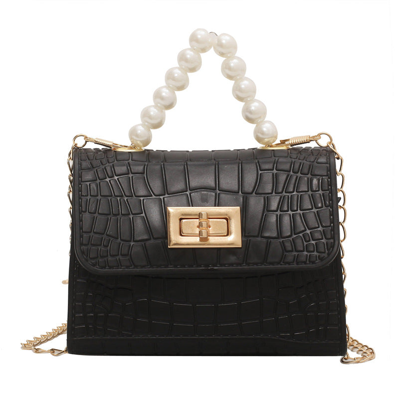2025 Mini Black Winter Pearl Chain Crossbody Shoulder Square Bag for Women