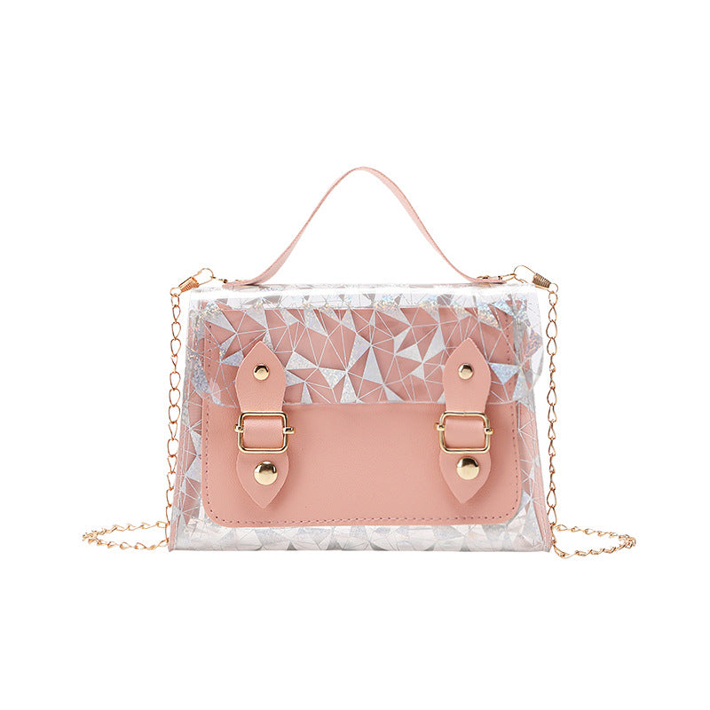 2025 Summer Korean Style Transparent Print Contrast Chain Small Square Bag for Women