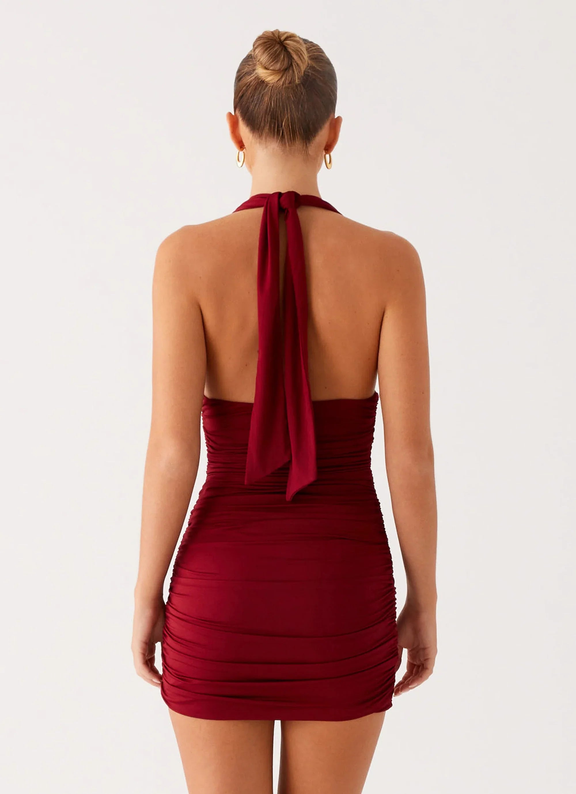 Abelia Halter Mini Dress - Maroon