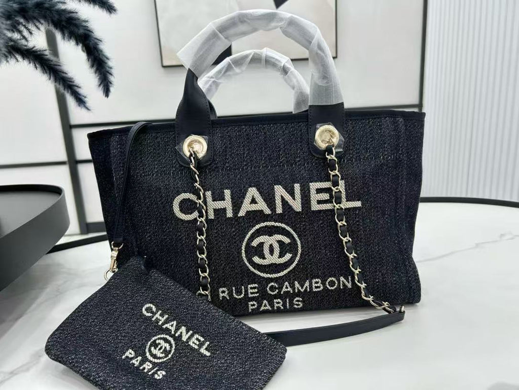 CC DEAUVILLE MEDIUM 33 TOTE BAG IN BLACK CANVAS GHW