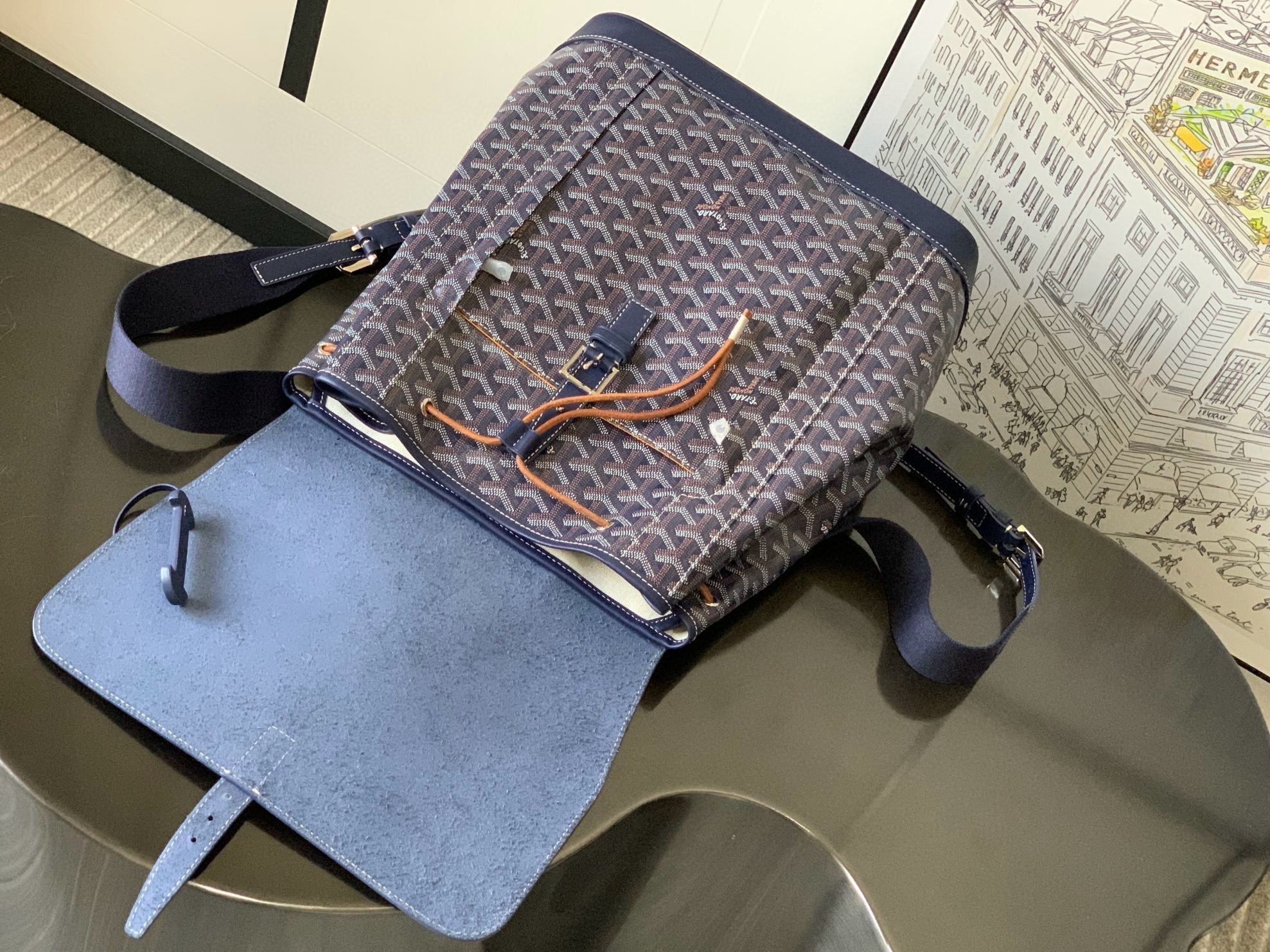 ALPIN MM BACKPACK 39 NAVY BLUE CANVAS CLAMECY CALFSKIN
